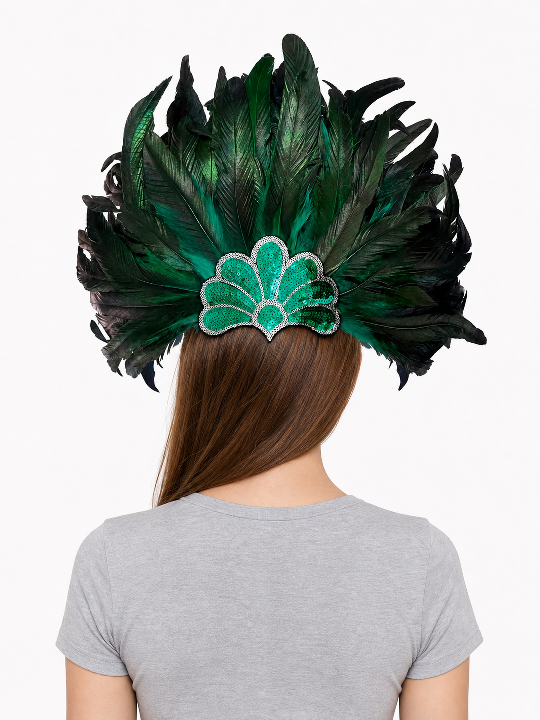 Carnival Headpiece with Green Feathers