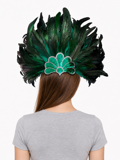 Carnival Headpiece with Green Feathers