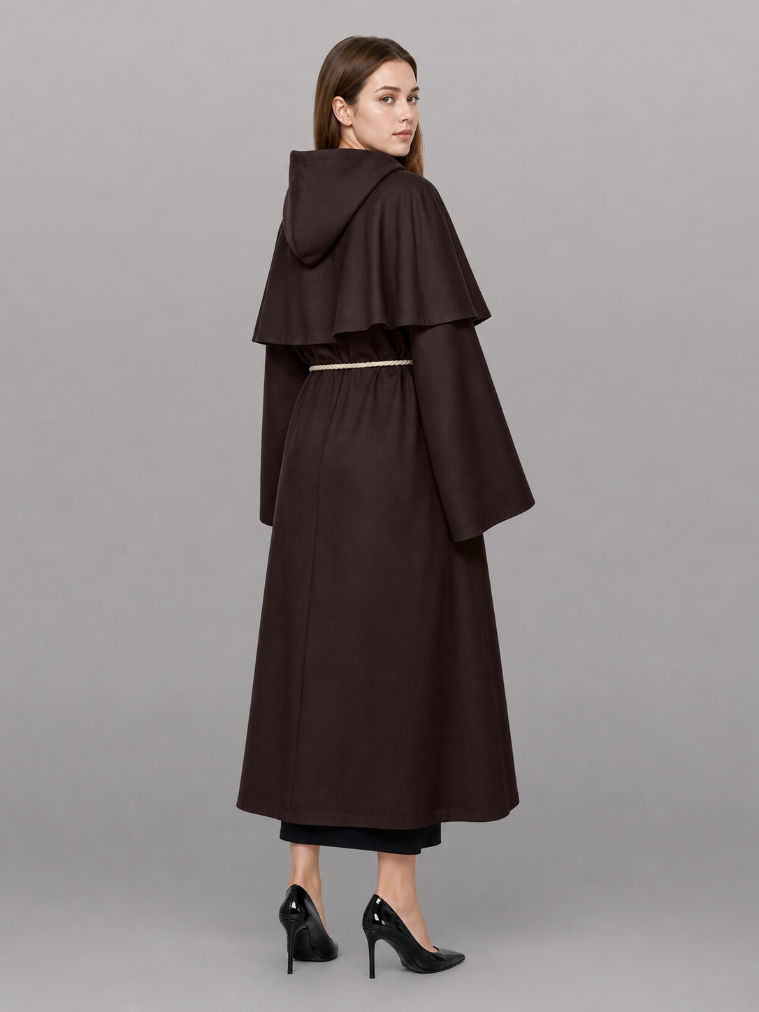 Dark Brown Hooded Carnival Cloak