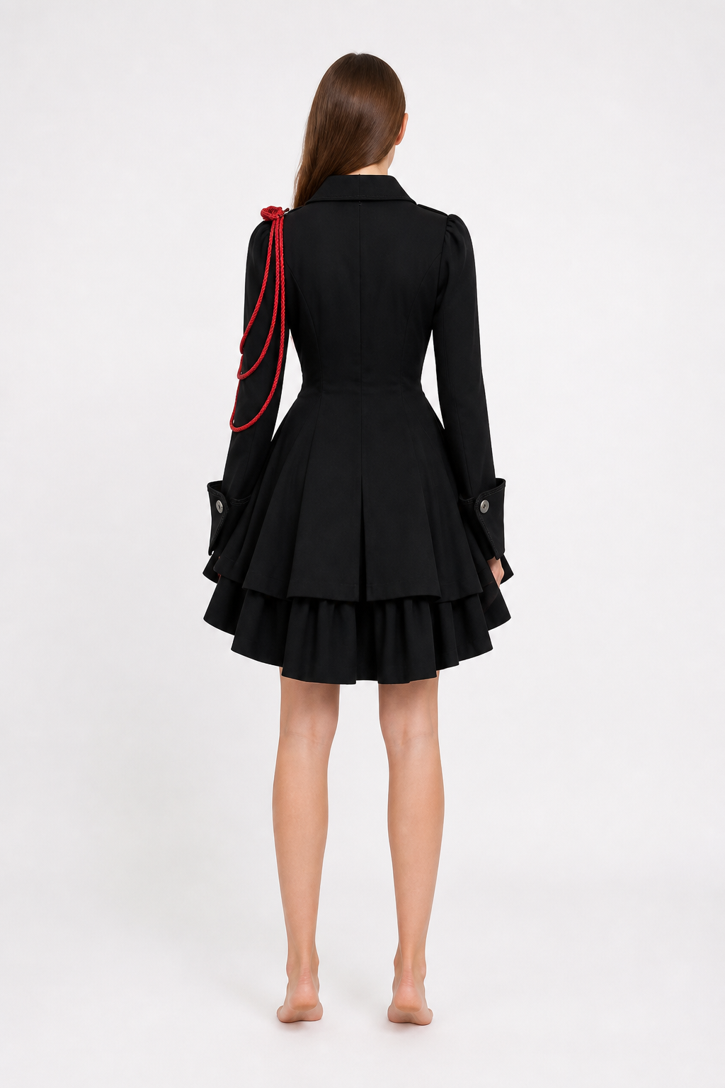 Gothic Dress with Turn-Down Collar and Full Skirt back view
