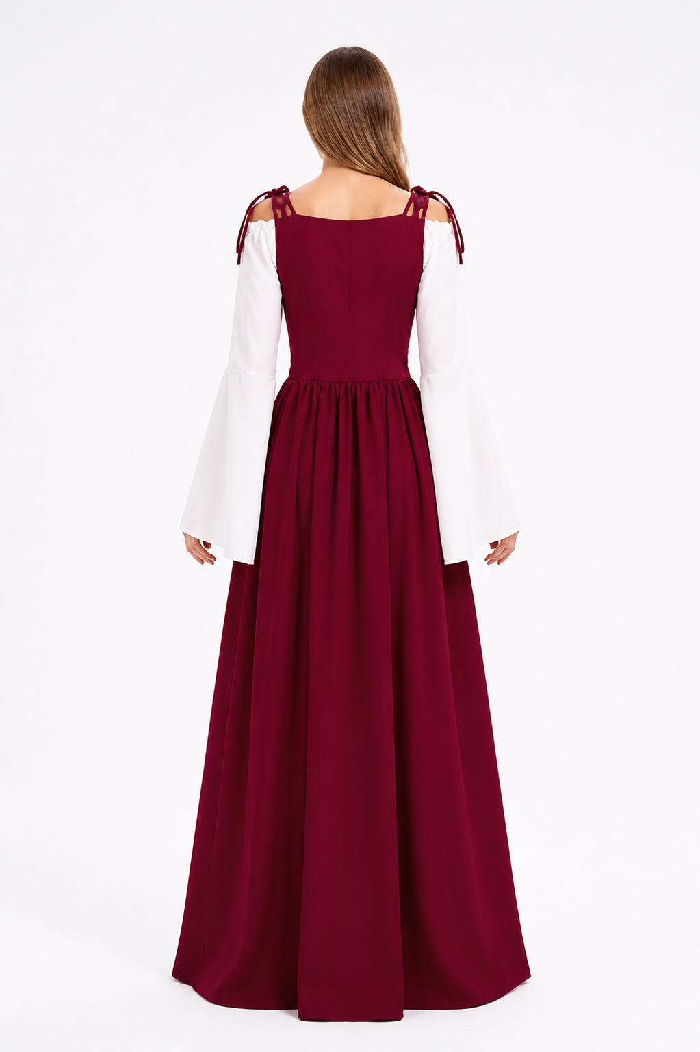 Long Burgundy Off-Shoulder Dress back view
