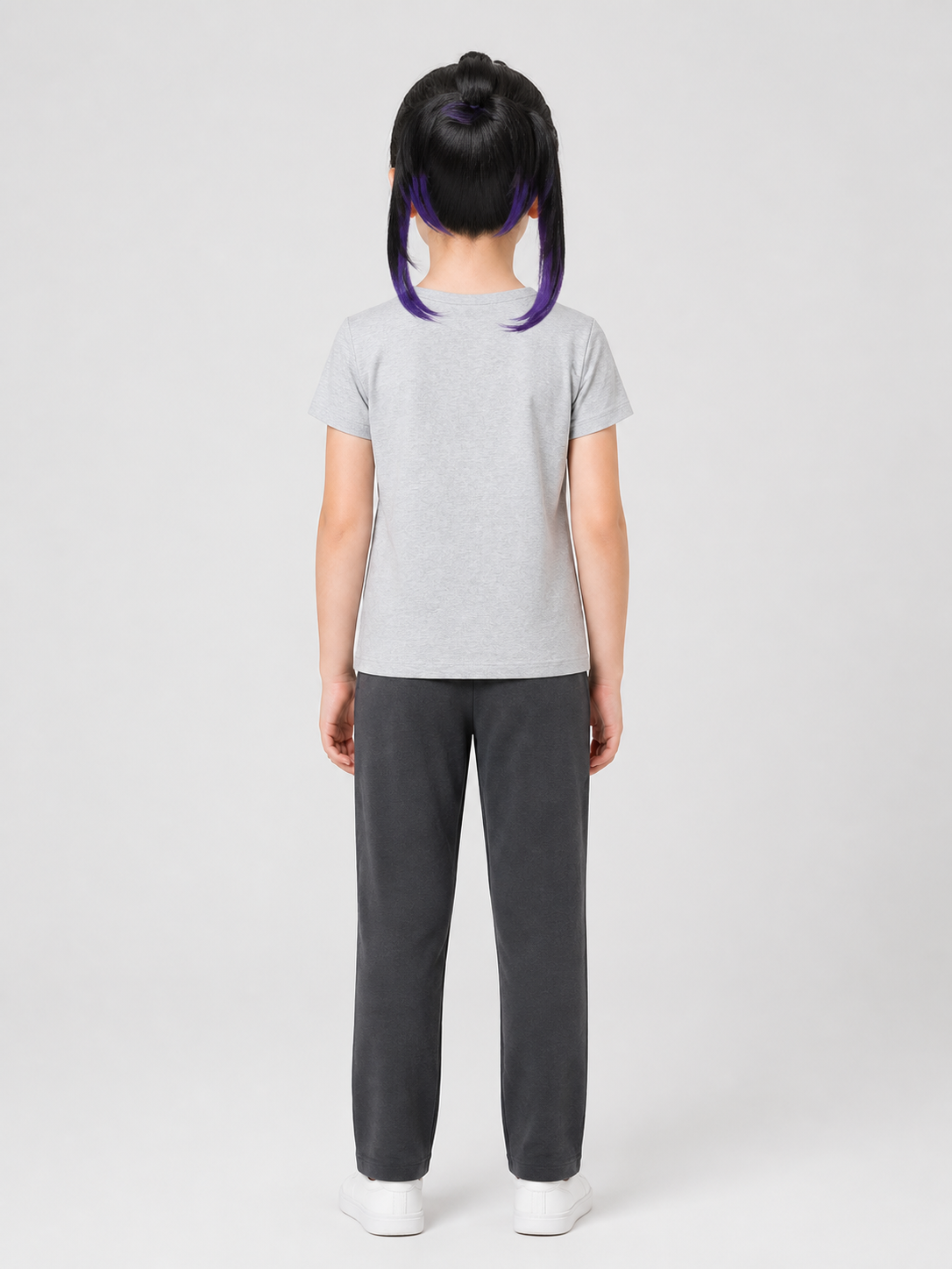 Shinobu Kocho Anime Wig, Black with Purple Strands back view
