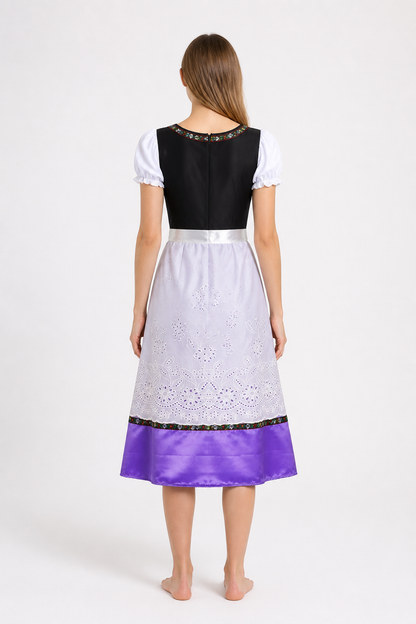 Dress with Floral Embroidery and Puff Sleeves back view