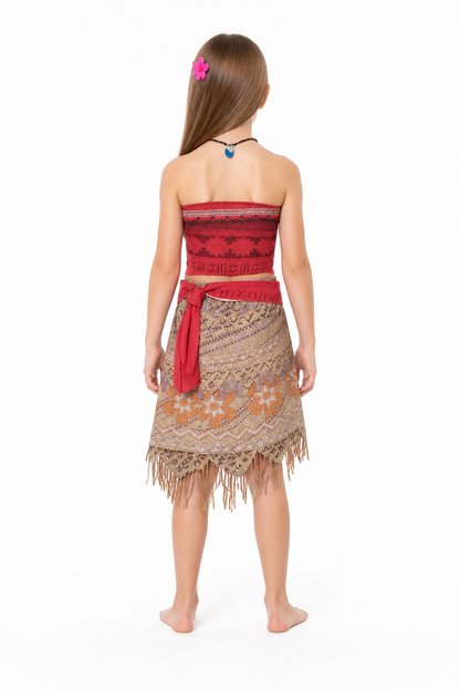 Moana Princess Costume with Skirt and Necklace back view