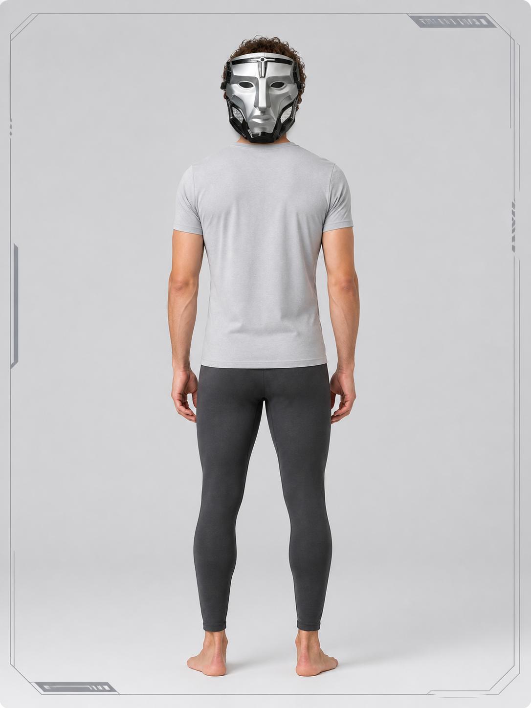 Silver-and-Black Mechanical Cosplay Mask back view