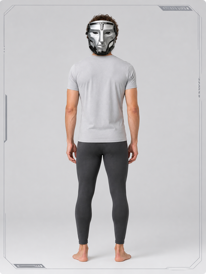 Silver-and-Black Mechanical Cosplay Mask back view