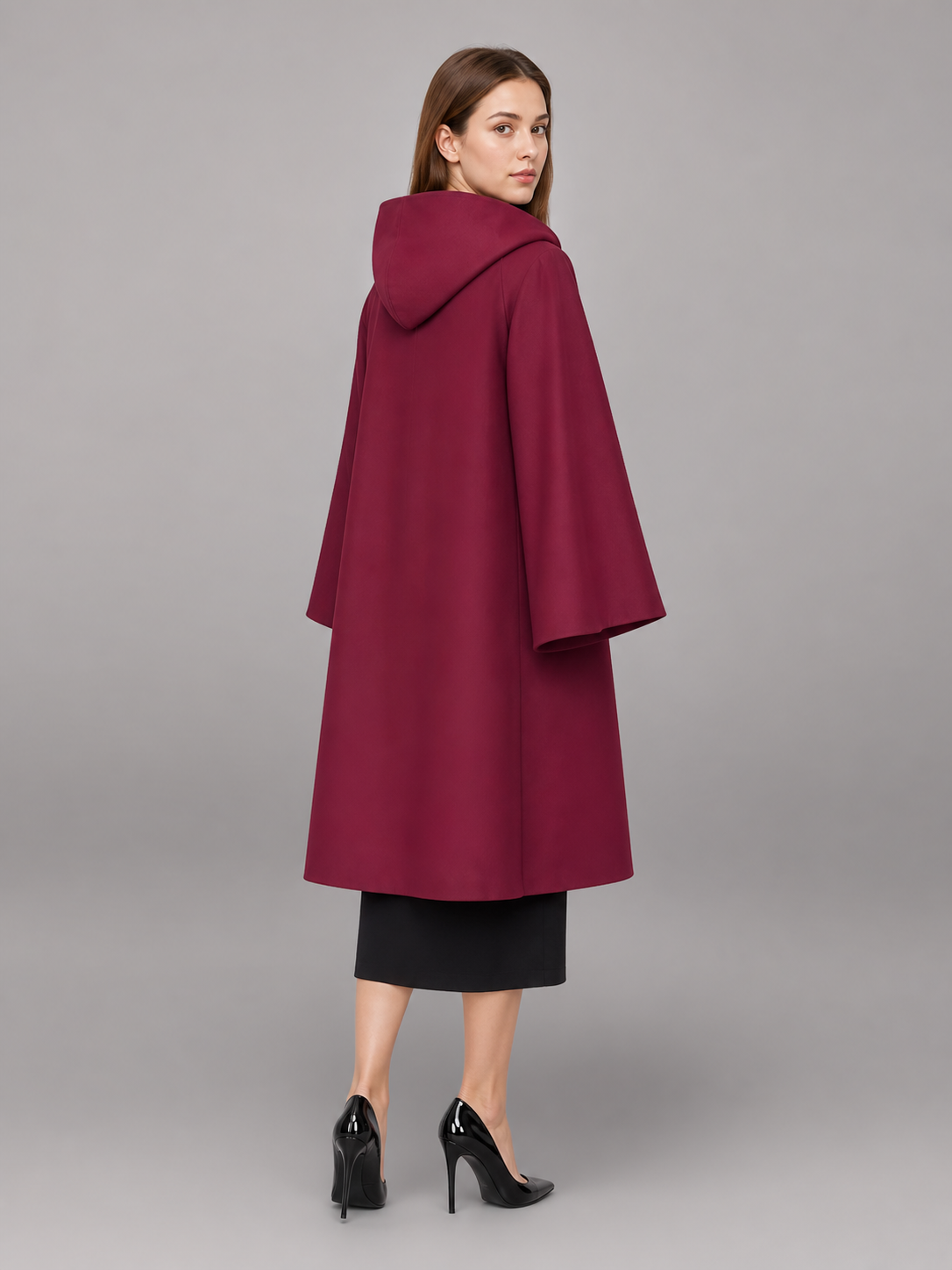 Burgundy Carnival Cloak with Hood and Zipper