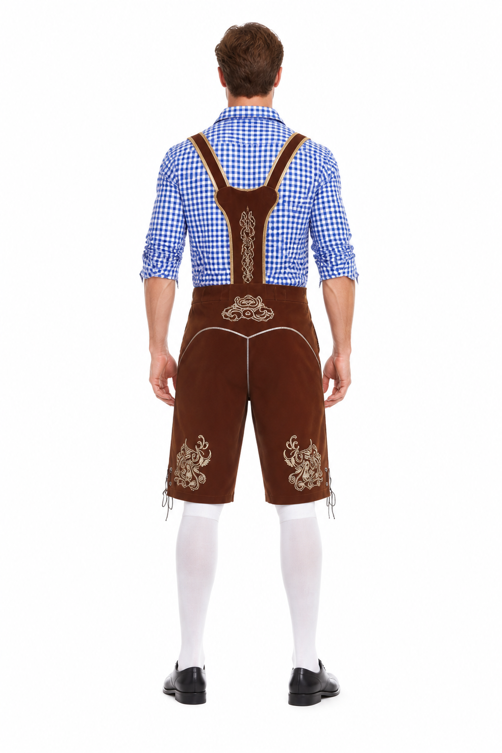 Bibbed suspender shorts with embroidery back view