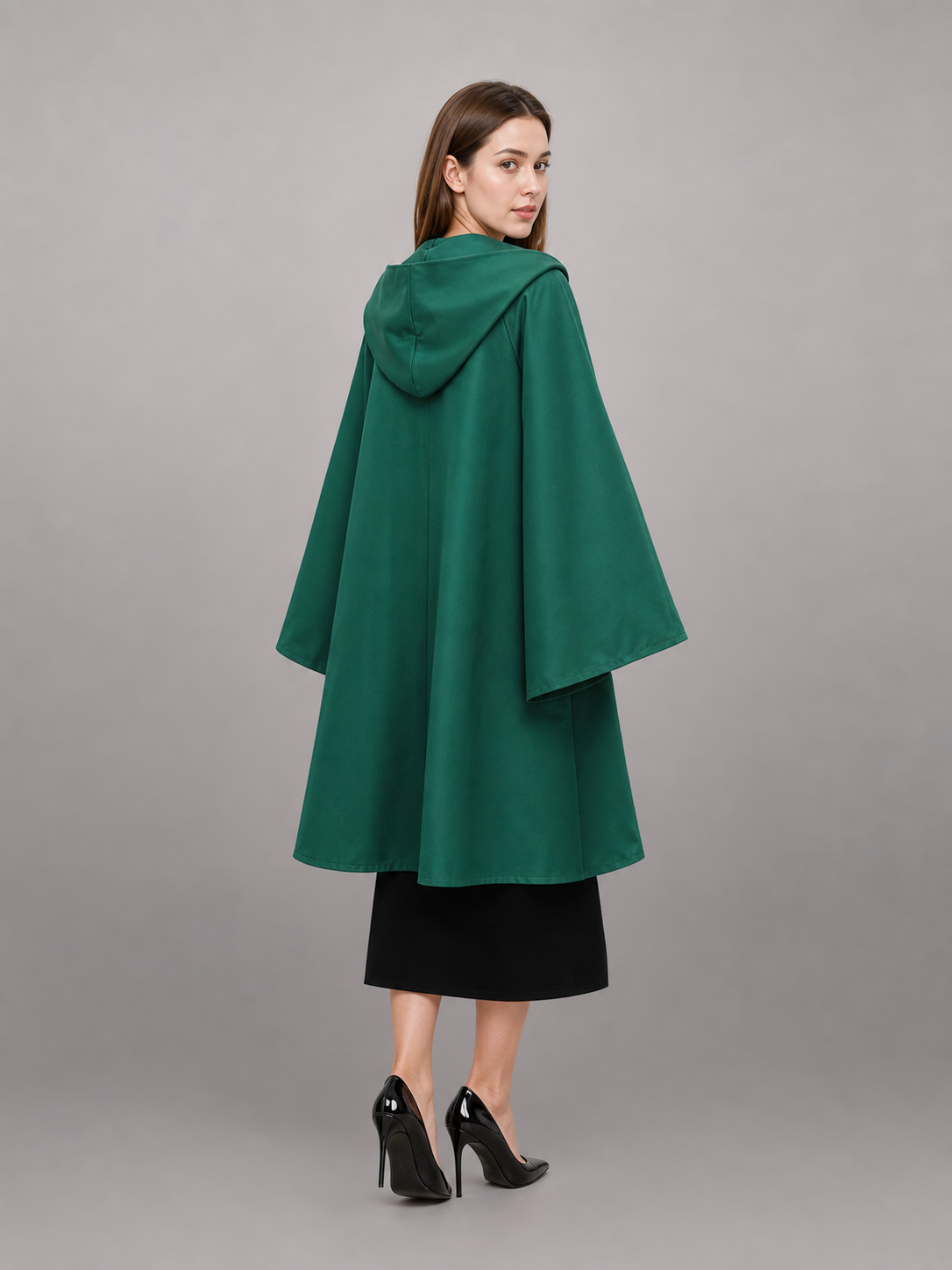 Long Green Carnival Cloak with Hood