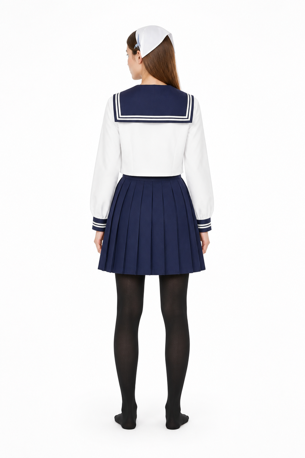 Sailor-style costume with pleated skirt back view