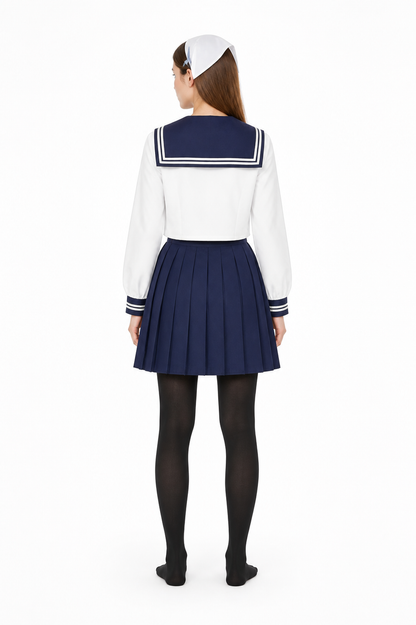 Sailor-style costume with pleated skirt back view