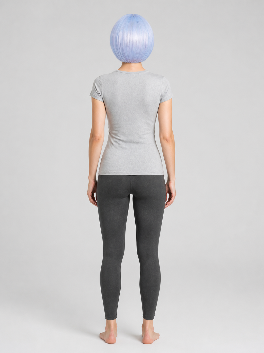 Short Blue and White Cosplay Wig with Straight Bangs back view