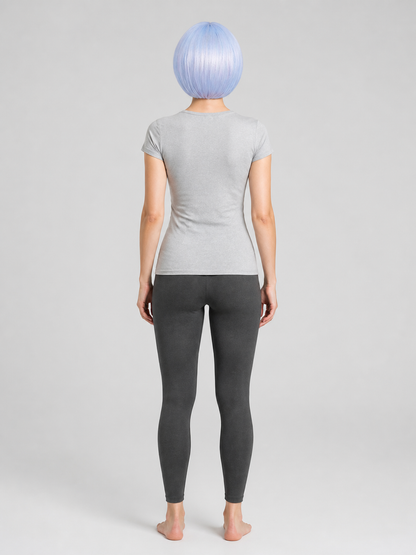 Short Blue and White Cosplay Wig with Straight Bangs back view