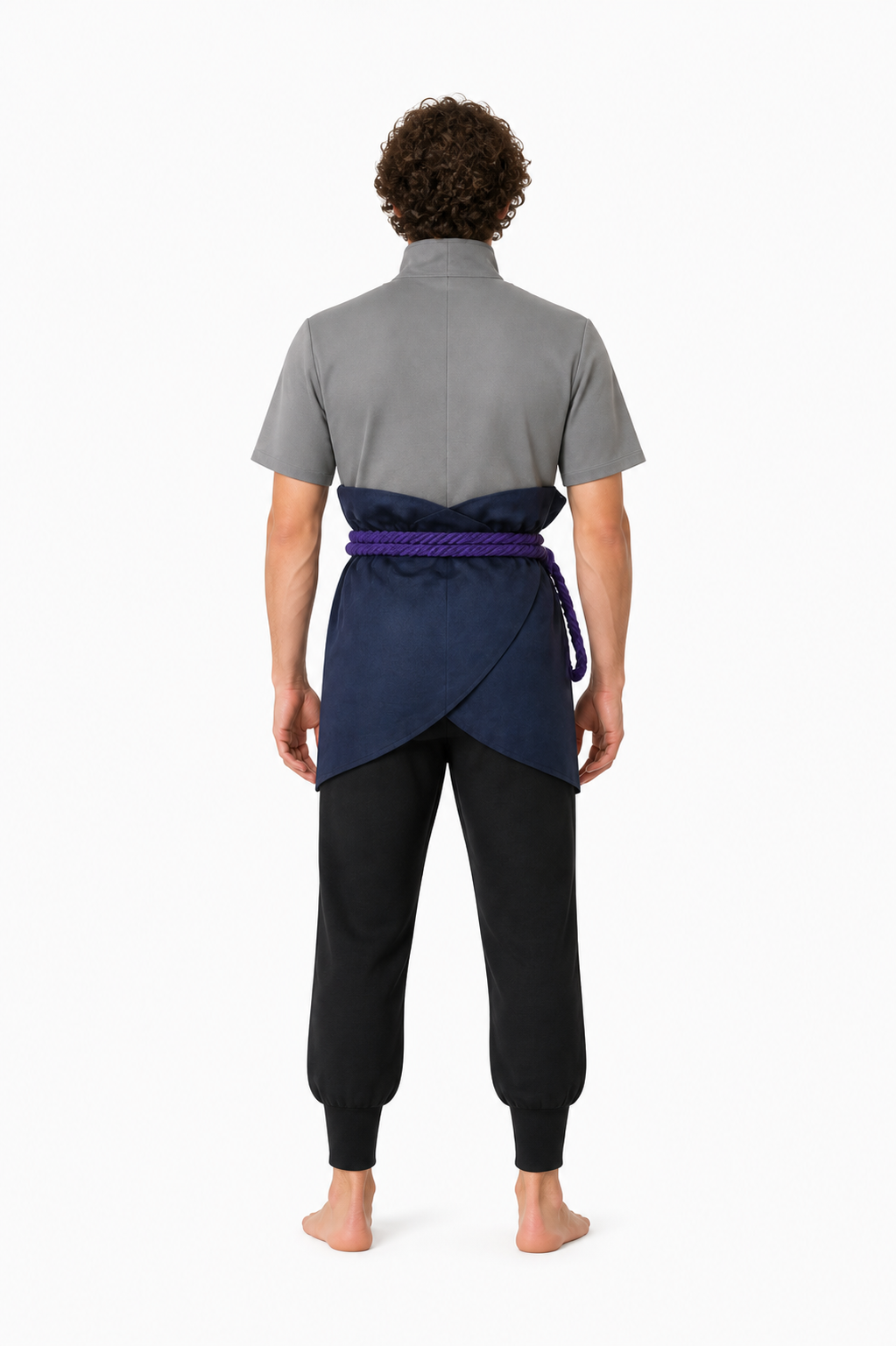 Sasuke Naruto Cosplay Costume Set with Belt back view