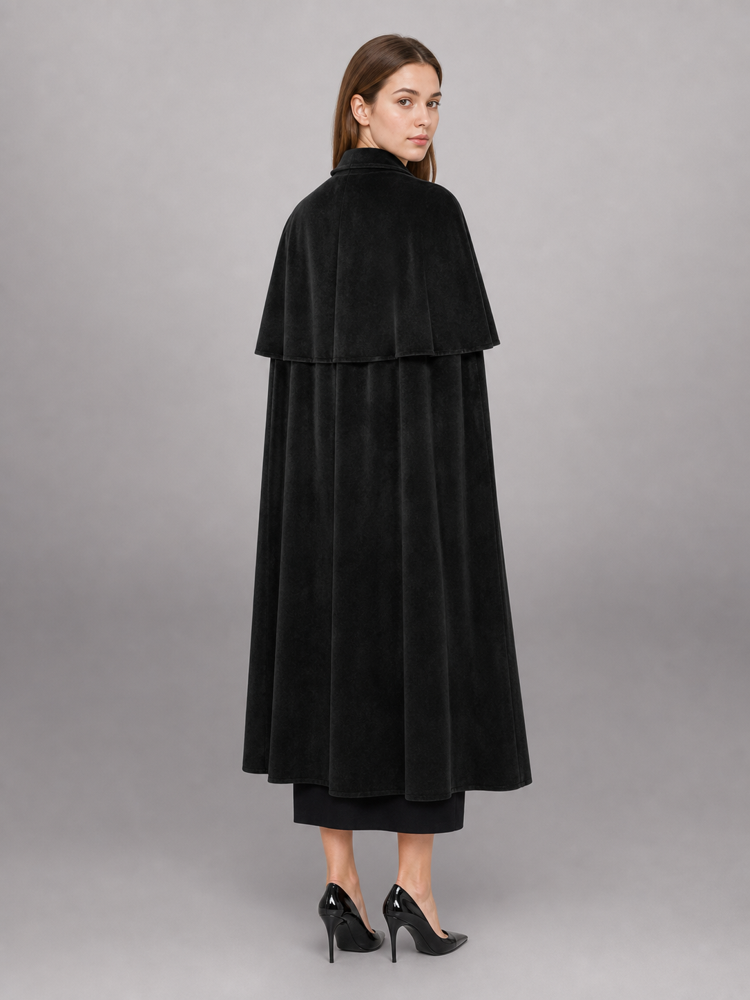 Long Black Carnival Cloak with Collar