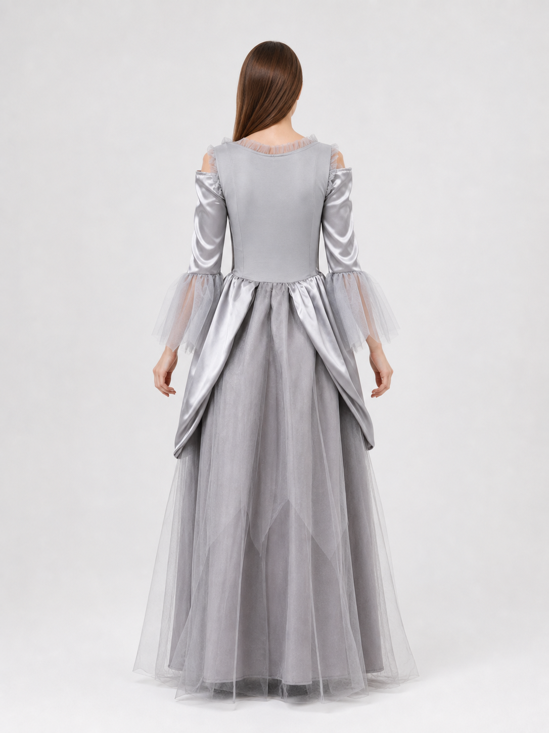 Gray Cloak Dress with Sleeves and Crisscross Lacing