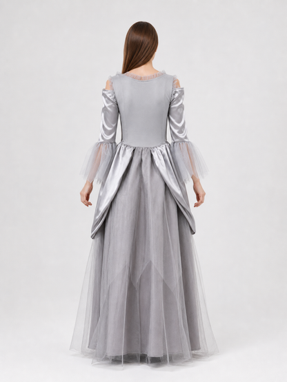 Gray Cloak Dress with Sleeves and Crisscross Lacing