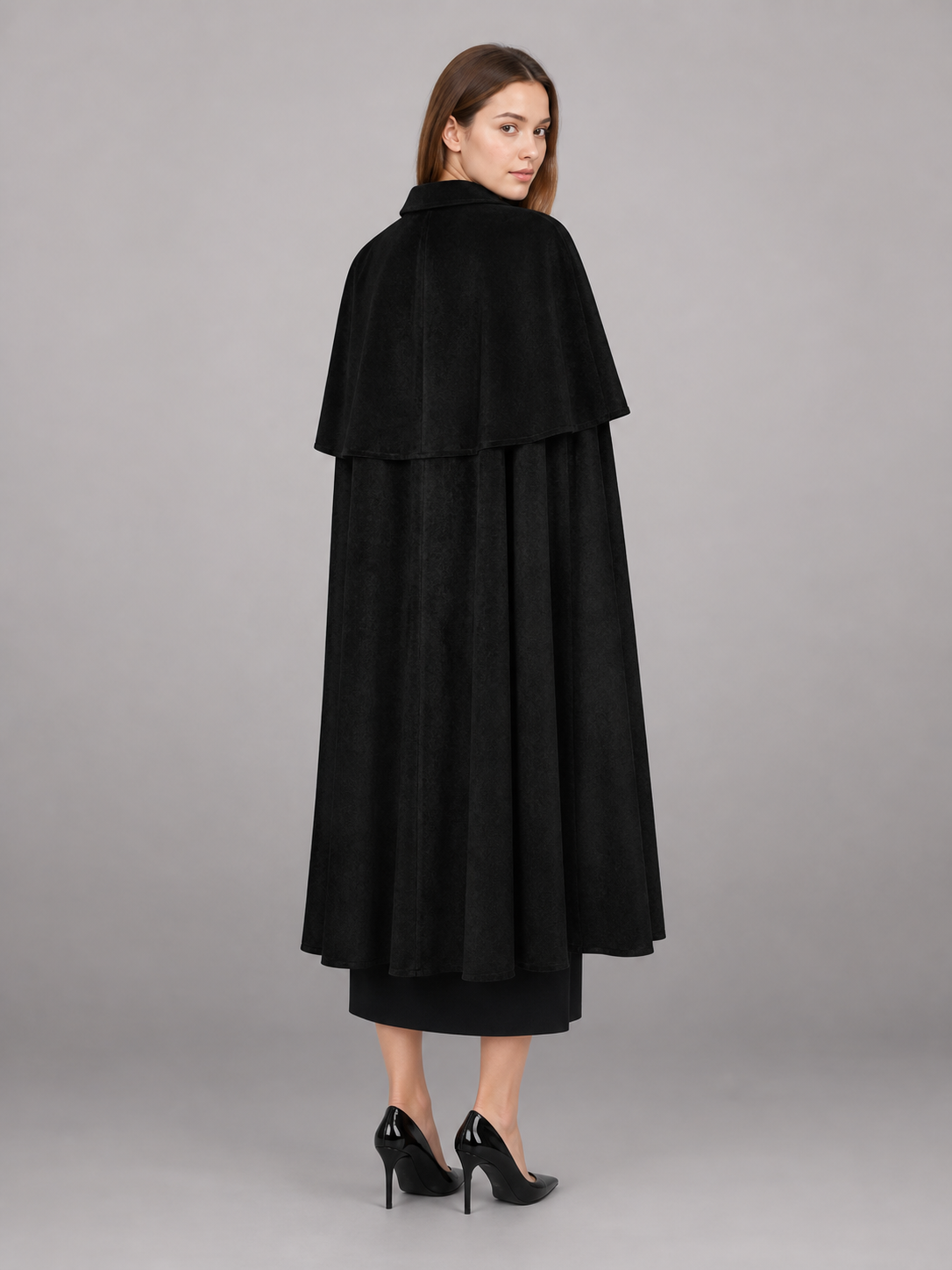 Black Gothic Costume Cloak with Collar