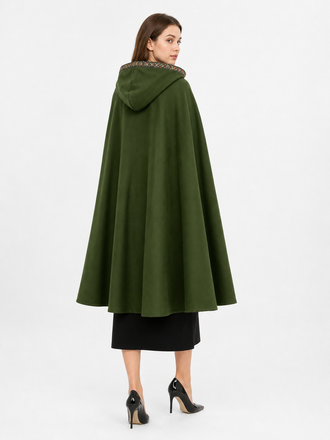 Green Carnival Cloak with Hood and Trim