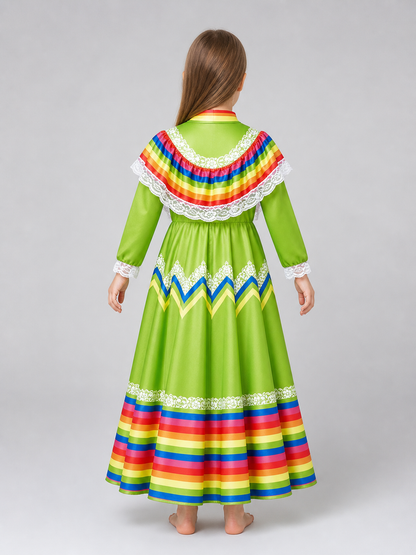 Folk Dress with Lace and a Bright Skirt