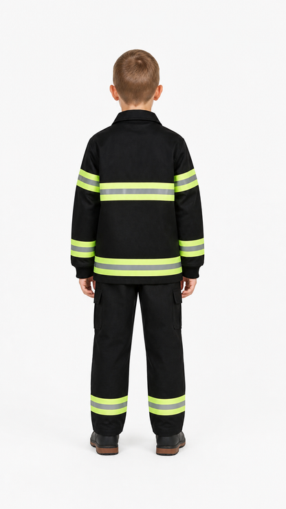 Children’s firefighter costume with reflective stripes
