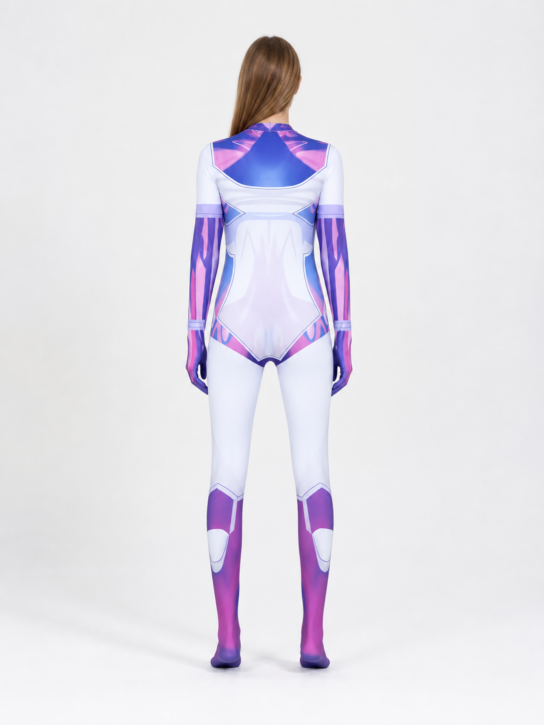 Raven DC Cosplay Jumpsuit with Geometric Print back view