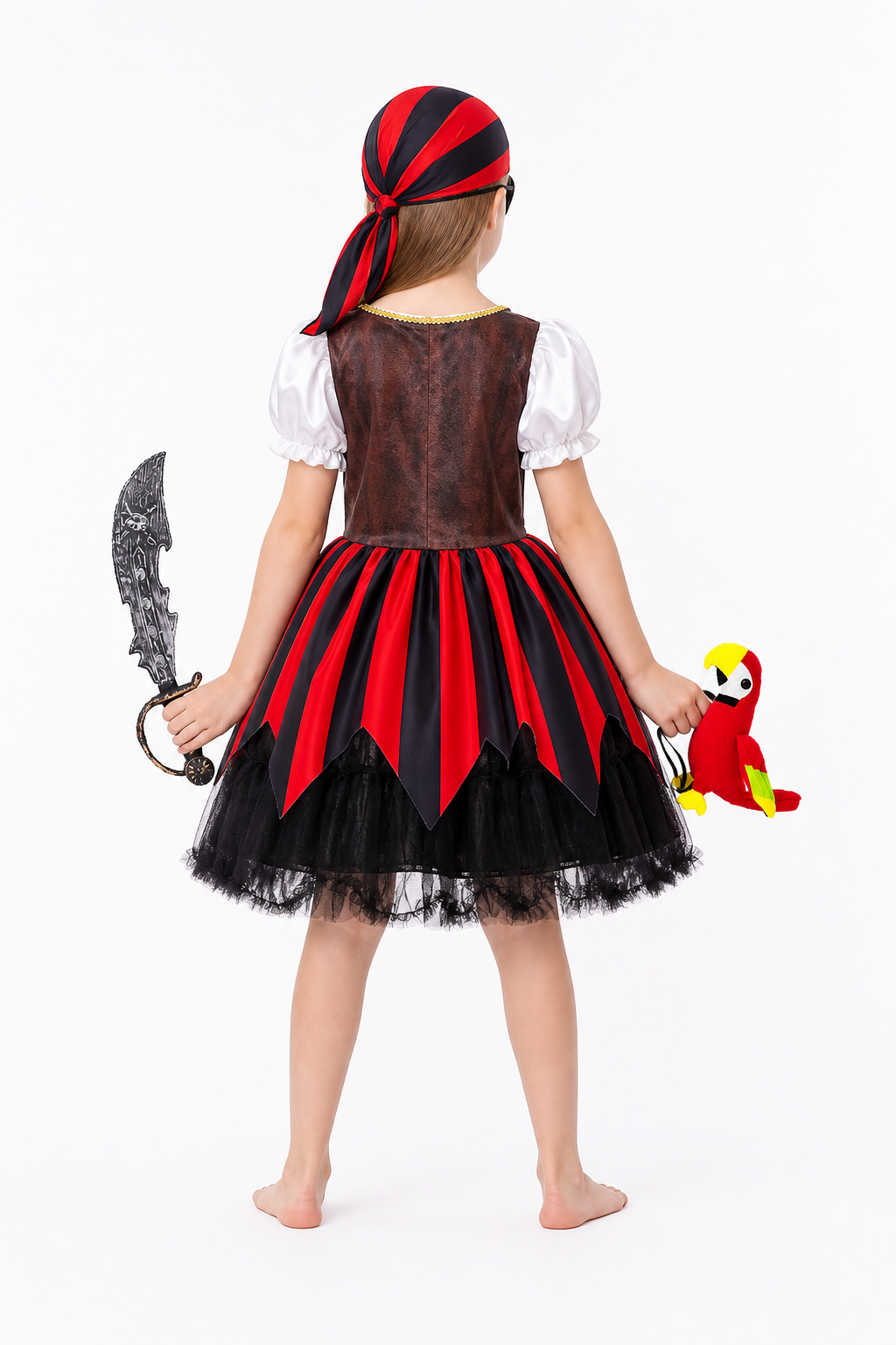 Red and Black Pirate Costume with Accessories back view