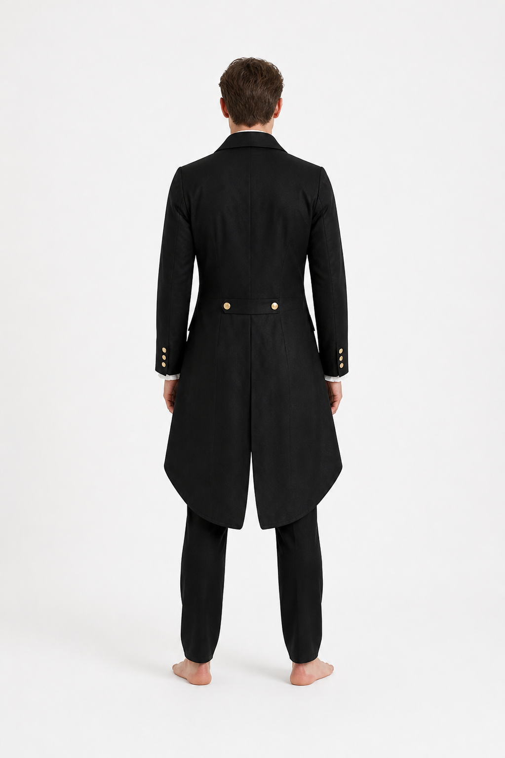 Gothic Black Steampunk Tailcoat with Gold Buttons back view