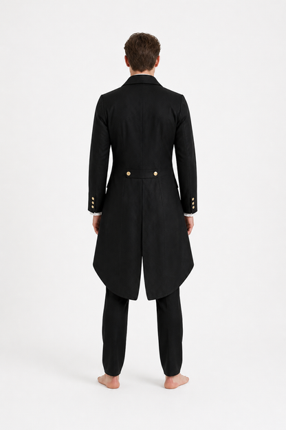 Gothic Black Steampunk Tailcoat with Gold Buttons back view