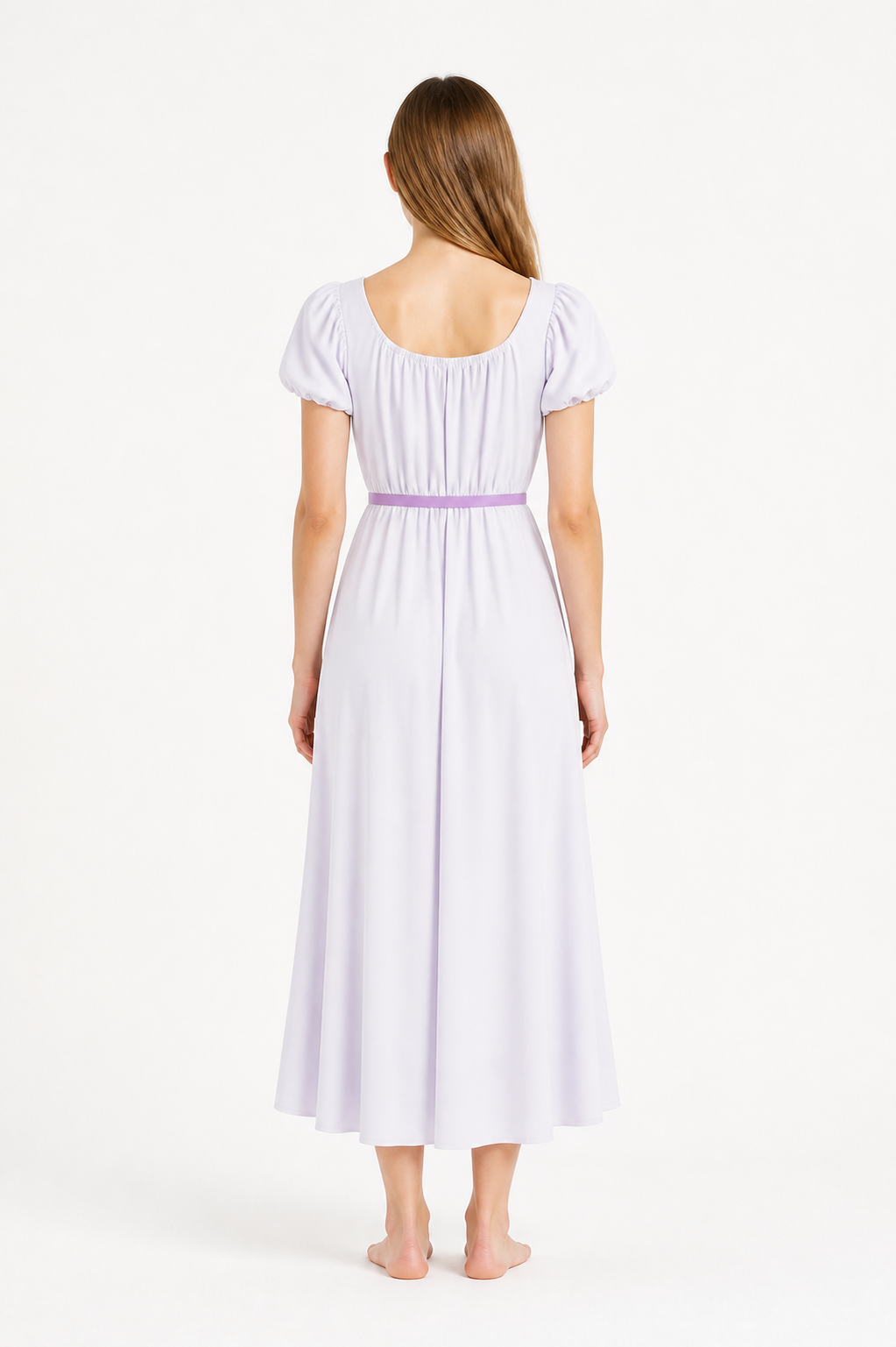 Vintage Dress with a High Waist and Puff Sleeves back view