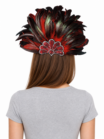 Red and black feather carnival headpiece product view 27