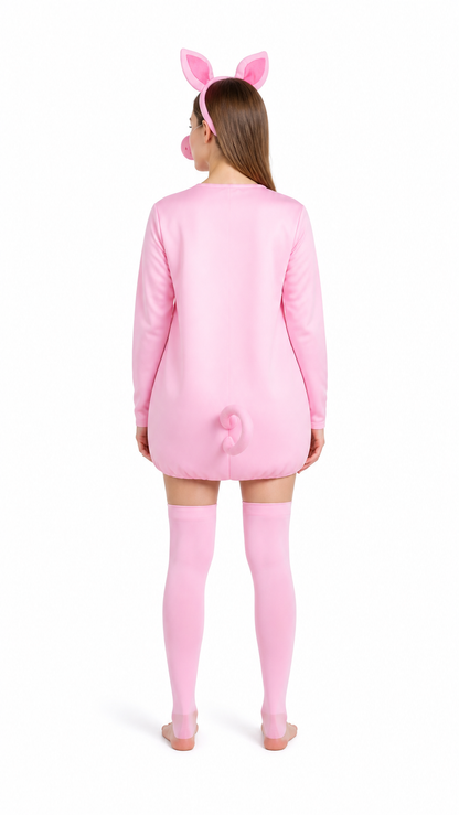 Pig Kigurumi with Ears, Snout, and Socks back view