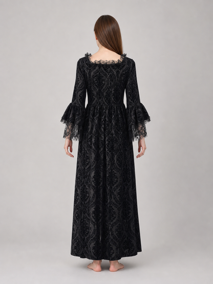 Gothic Vintage Maxi Dress with Lace Trim