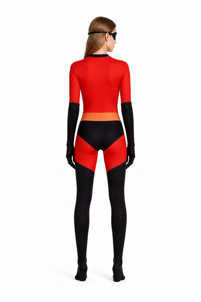 Red and Black Cosplay Jumpsuit with Mask back view