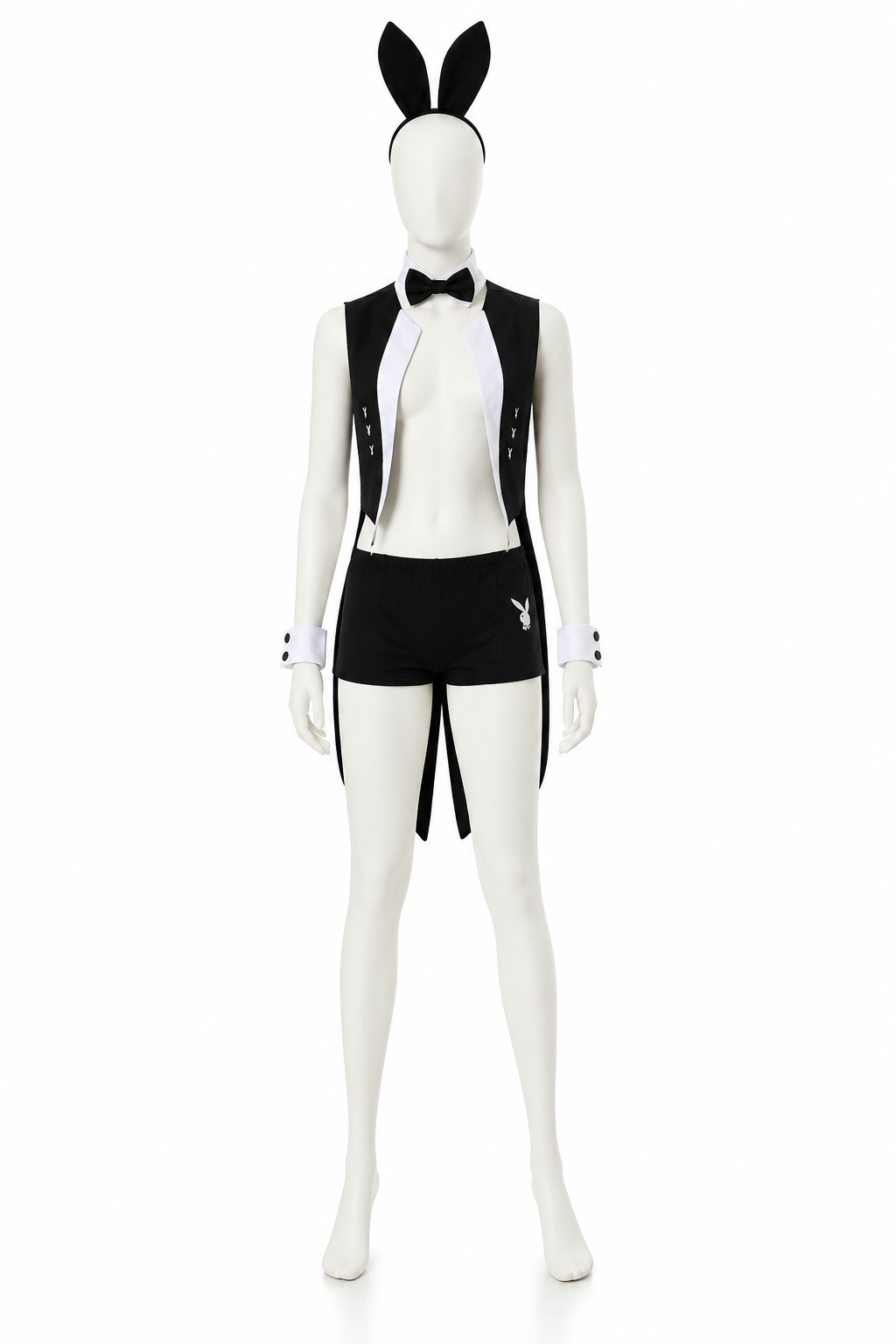 Black-and-White Costume with Ears and Tail back view