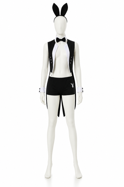 Black-and-White Costume with Ears and Tail back view
