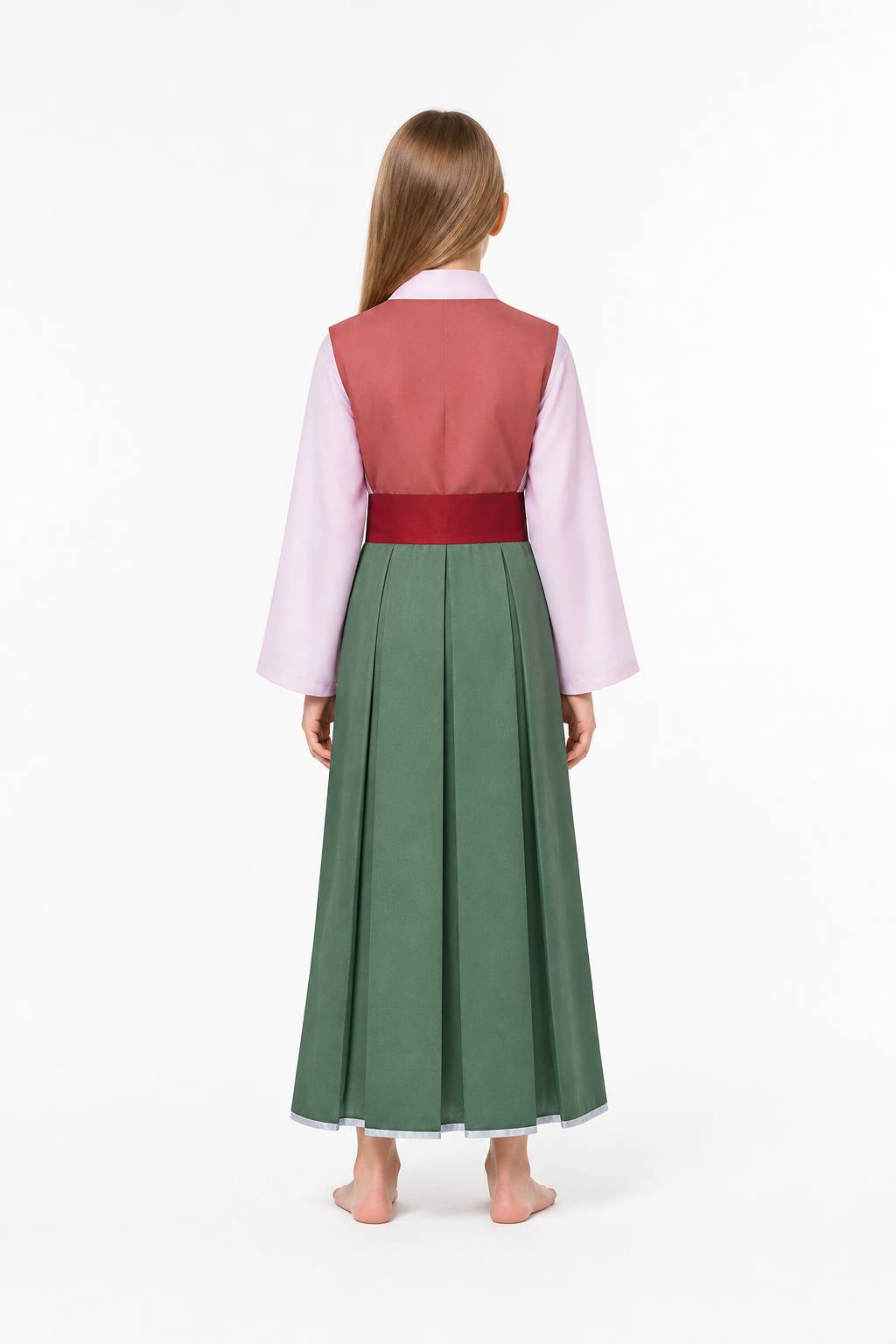 Cosplay Dress with Red Belt and Long Sleeves back view