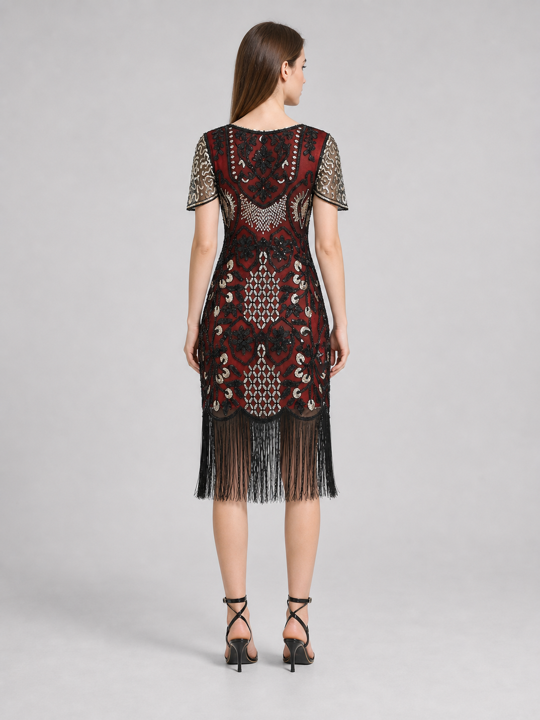 Flapper-Style Dress with Sequins and Fringe