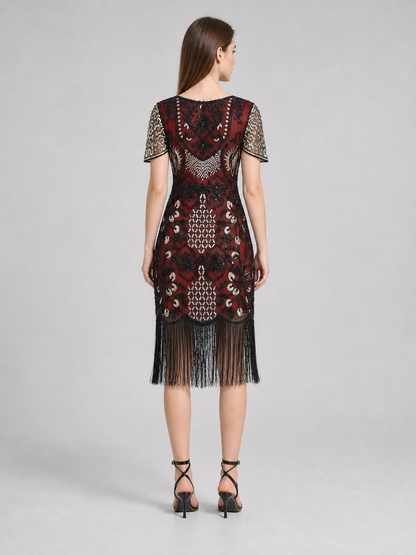 Flapper-Style Dress with Sequins and Fringe