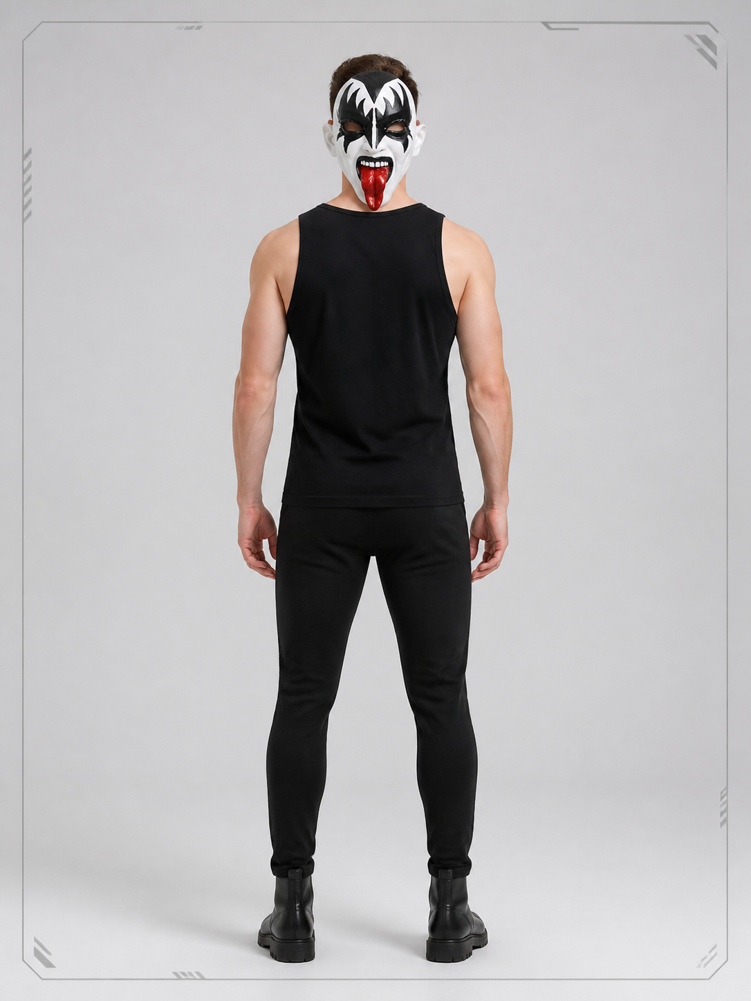 Black-and-White Cosplay Mask with Red Tongue for Halloween back view
