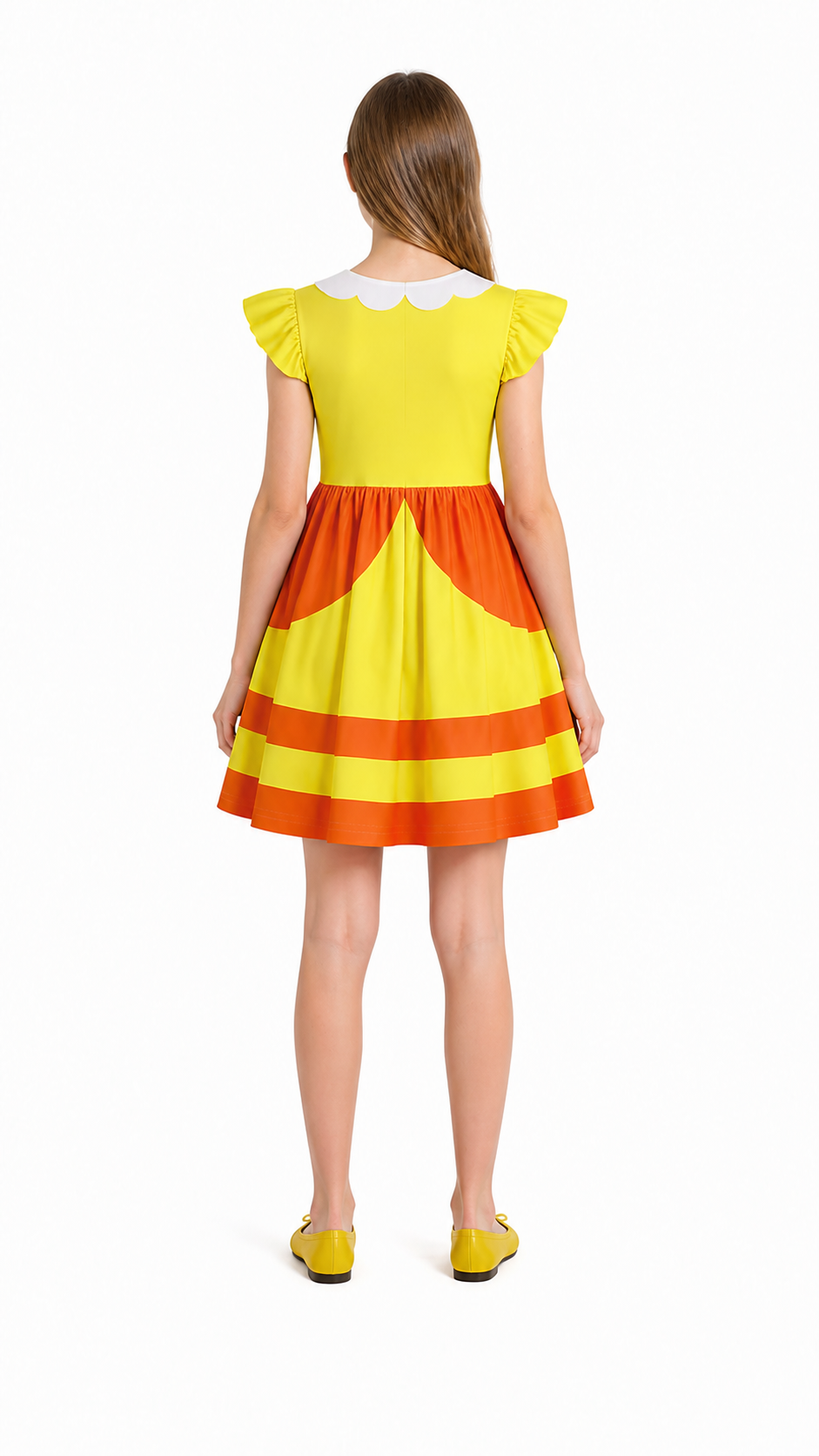Children's Dress with Floral Print and Ruffles back view