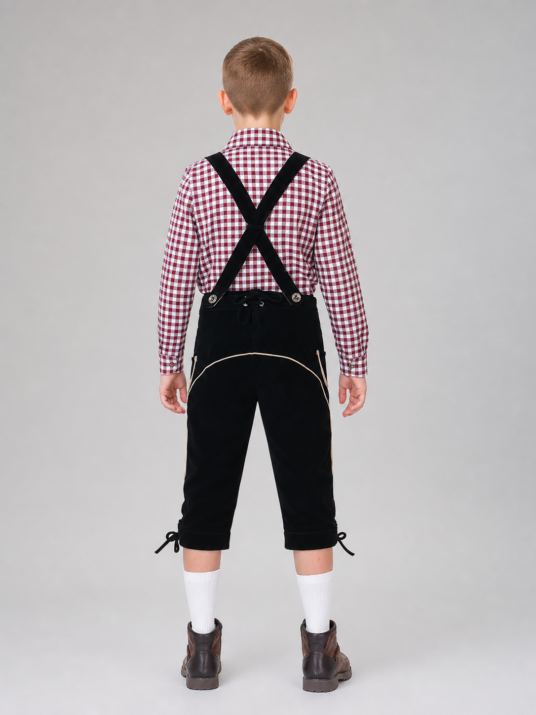 Costume with Suspenders and a Plaid Shirt