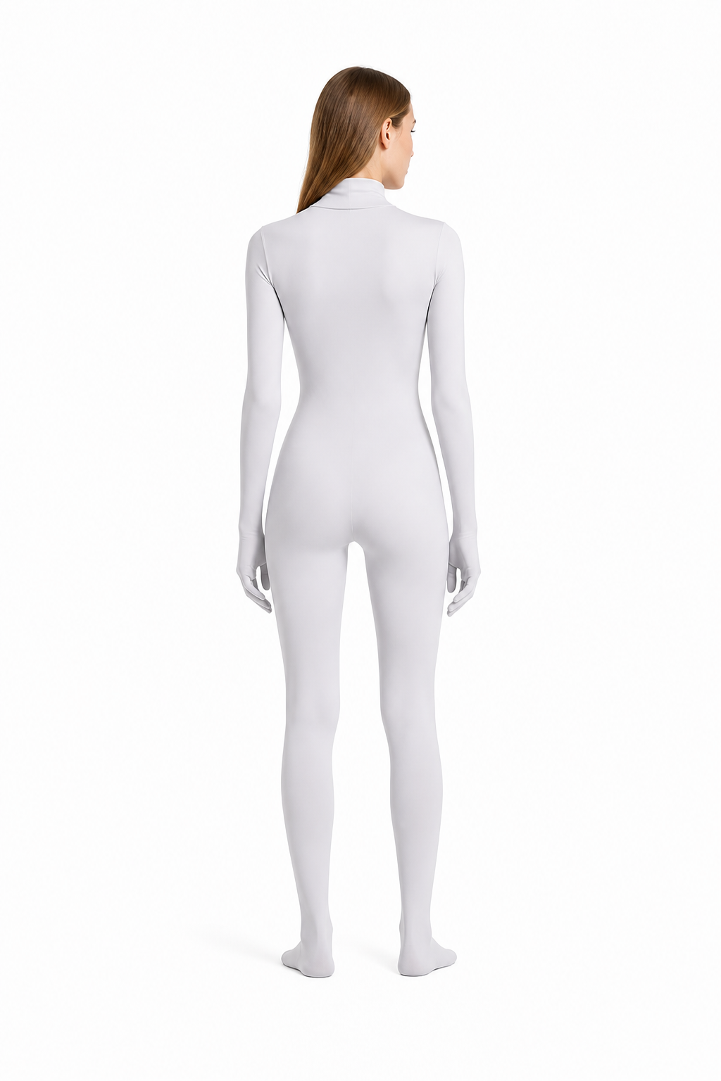 White Jumpsuit with Covered Hands and Feet back view
