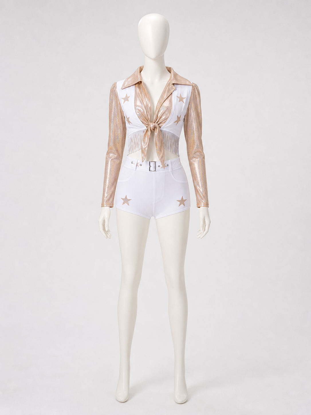 Two-Piece White and Gold Stage Costume back view
