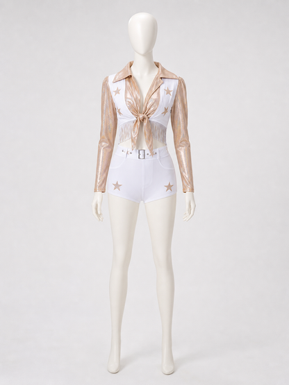 Two-Piece White and Gold Stage Costume back view
