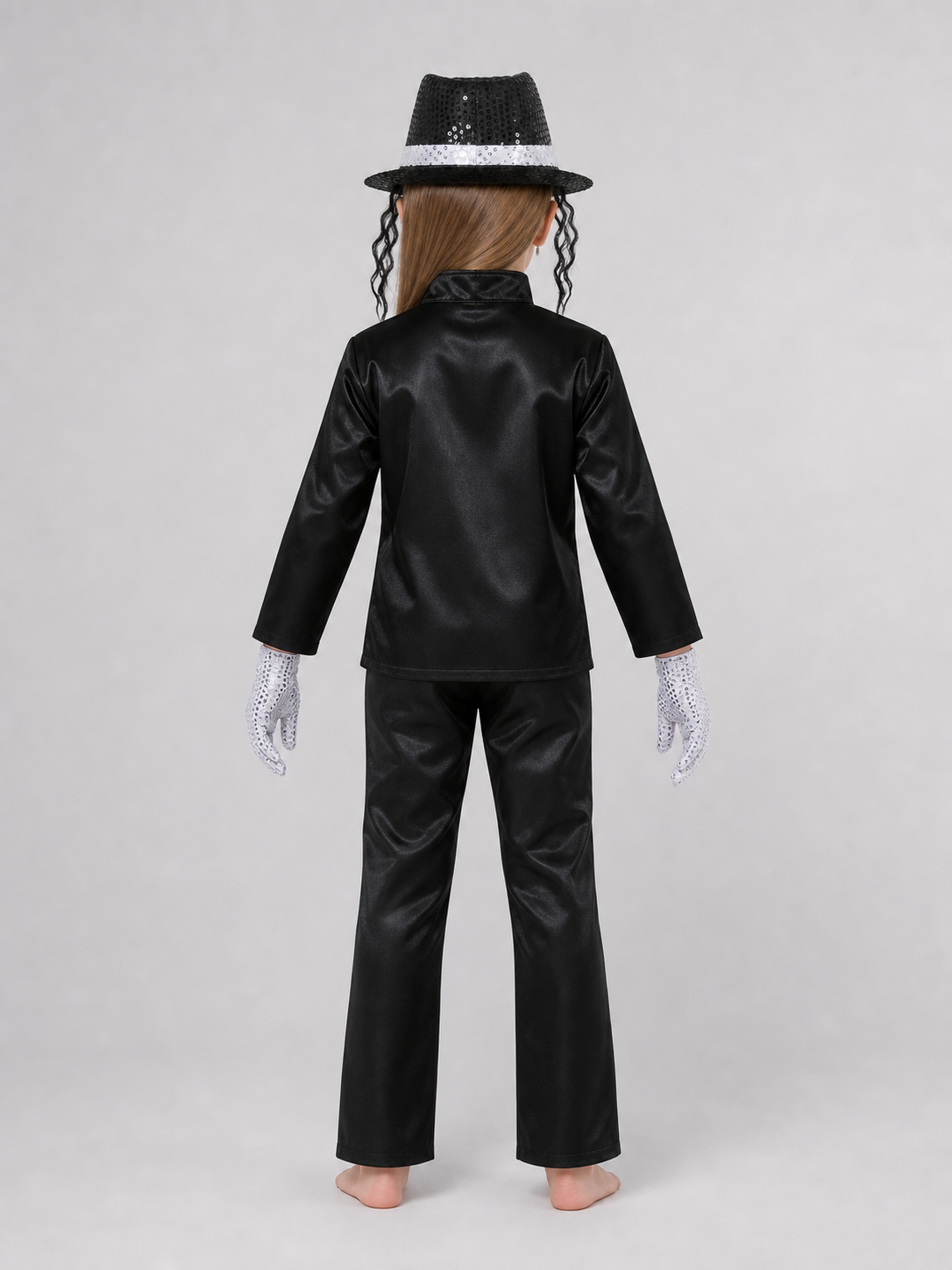 Carnival Costume Set: Hat with Hair Strands and Gloves