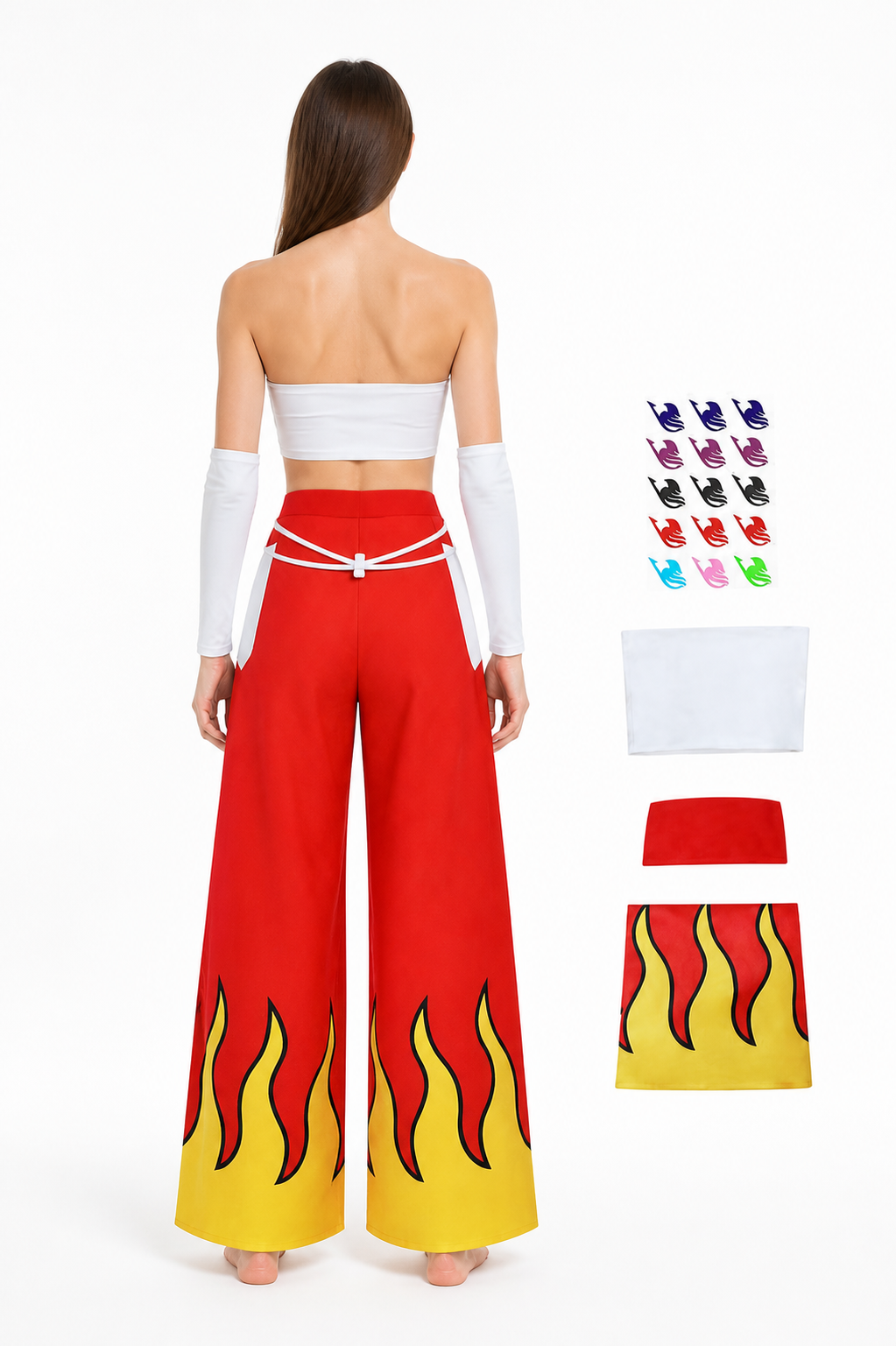 Flame Print Costume with Wide-Leg Pants back view