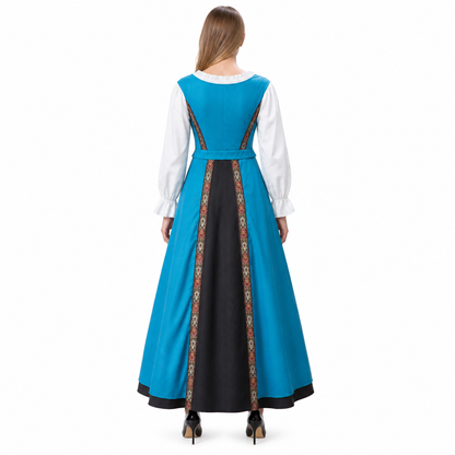 Blue-White-Black Dress with Crisscross Lacing back view