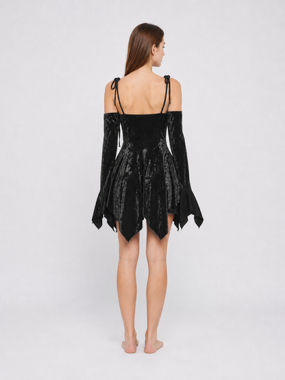 Black Mini Dress with an Asymmetrical Hem and Sleeves