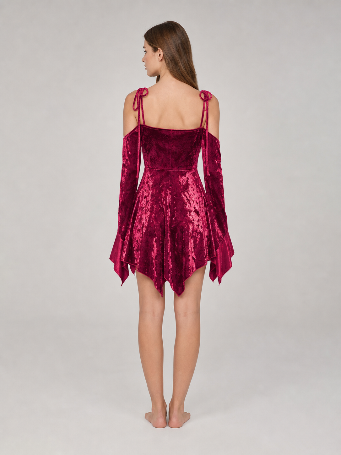 Velvet Mini Dress with an Asymmetrical Hem